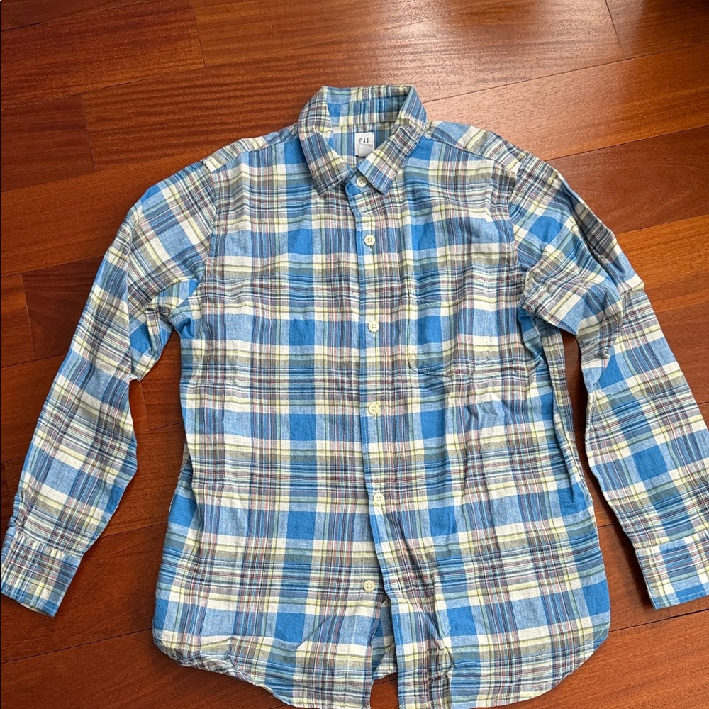 Boys Blue madras Plaid long sleeve linen Shirt
